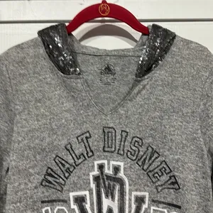 Walt Disney World Sweatshirt M Sequin Hooded Gray Silver Graphic Distressed thumbnail 4