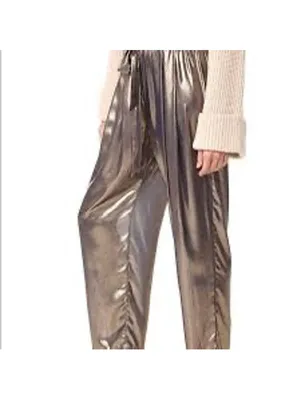 Free People "Le Melange" Metallic Gold Paperbag Trousers Size S (18” waist) thumbnail 3