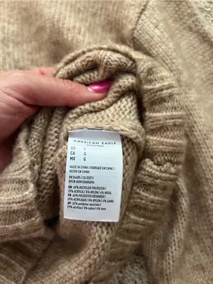 American Eagle Outfitters Cropped Half-Zip Ribbed Mock Neck Sweater - Taupe thumbnail 6
