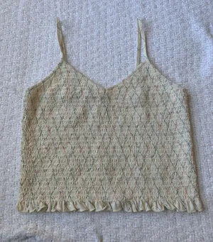 American Eagle Ivory and Multicolored Tank Crop Top Size M Like New thumbnail 1