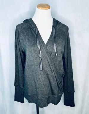 90 Degree by Reflex Hoodie Gray Criss Cross Shirt L thumbnail 1