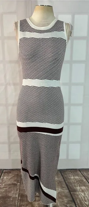 Petal & Pup Brown Stripe Kiah Knit Sleeveless Midi Bodycon Dress Size Large thumbnail 1
