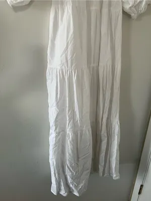 White 100% Cotton Tiered Puff Sleeve Peasant Maxi Dress Small Cottagecore thumbnail 3