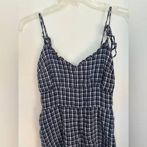Abercrombie & Fitch Blue Gingham Plaid Linen Blend Romper Size S thumbnail 3