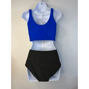 Zaful Womens Two Piece Bikini Set Royal Blue Front Knot Top Black High Waist S thumbnail 2