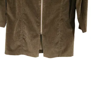 Yenny Brown Retro 3/4 Sleeves Zip Front Collared Corduroy Blazer Jacket Large thumbnail 4