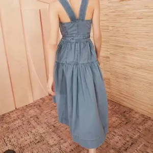 Ulla‎ Johnson Enzo Denim Dress Blue Cotton Tiered Midi Sweetheart Neck Size 4 thumbnail 3