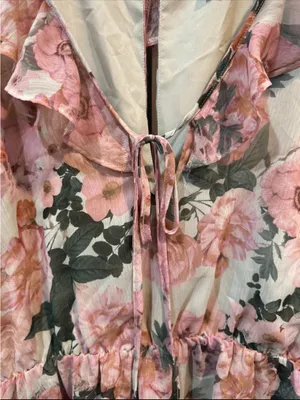 Express Floral Ruffle Tie-Neck Romper - Pink thumbnail 3