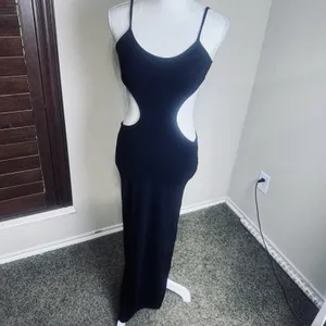Lovers and Friends Olivia Maxi Dress Black Stretchy Bodycon Cut Out Waist Sz S thumbnail 3