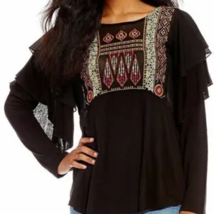 Free People Cienga Embroidered Black Top thumbnail 1