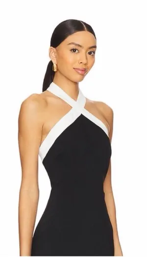 Black Revolve Superdown mini dress with white halter new with tags thumbnail 1