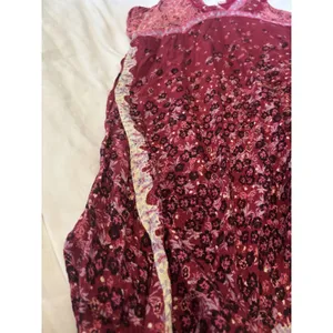 Free People Boho Floral Paisley Midi Dress Burgundy Pink Lace Handkerchief Hem thumbnail 6