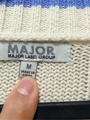Major Cream Cable Knit Blue Trim Crop Button Down Cardigan Size M thumbnail 3