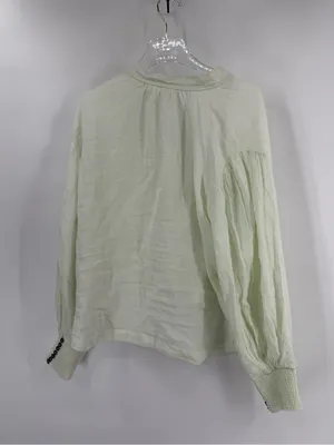 By Anthropologie Long-Sleeve Embroidered‎ Linen Tie-Front Top Blouse mint green thumbnail 3