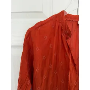 Free People Pilcro Anthropologie Rust Orange Tiered Tunic Blouse Embroidered Boho Cotton thumbnail 4