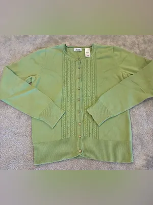 Women’s Liz & Company Spring Green Cable Front Button Cardigan Size Medium thumbnail 2