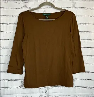 Vintage Lauren Ralph Lauren Brown Longsleeve Top Women’s M Preppy Minimalist Y2K thumbnail 1