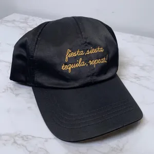 Fiesta Siesta Tequila Repeat Embroidered Black Satin Structured Baseball Cap thumbnail 1