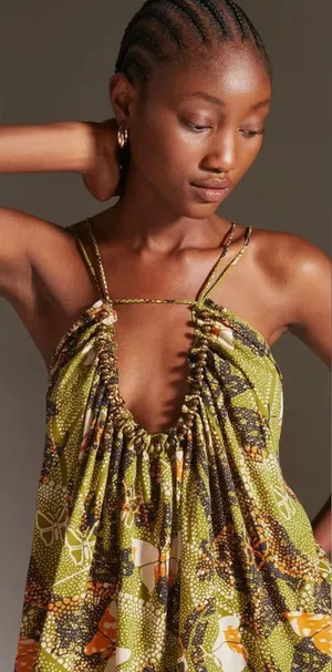 Anthropologie Kenzie Parrott green butterfly nature midi dress small vacation‎ thumbnail 1