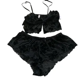 Auden lingerie set black satin and velvet damask sexy size large thumbnail 1