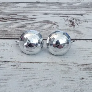 Vintage Clip On Earrings - Domed Circle Faceted Silver Tone - Condition Issues thumbnail 7