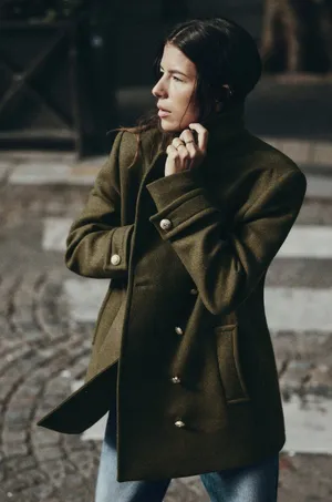 NWT ZARA WOOL BLEND DOUBLE-BREASTED COAT KHAKI Green Bloggers Fave Oversize READ thumbnail 1