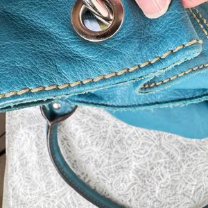 Tignanello Teal Blue Leather Tote Bag Satchel Striped Satin Lining Boho Slouchy thumbnail 10