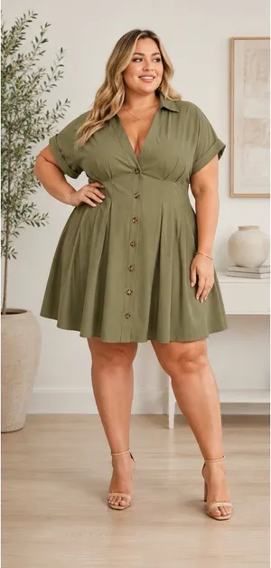 Cider Olive Green Button-Up Dress thumbnail 1