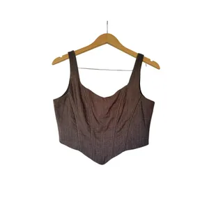 Sage The Label Brown Pinstripe Corset Crop Top Sweetheart‎ Neckline Size M NEW thumbnail 2