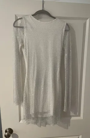 12th Tribe Anna White Rhinestone Mesh Mini Dress thumbnail 4