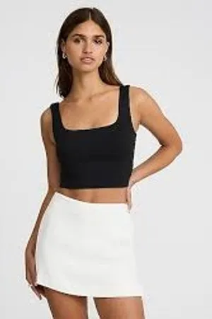 Aritzia Babaton S Sculpt Knit Square Neck Tank Top Bodycon Cropped Black Luxury thumbnail 1