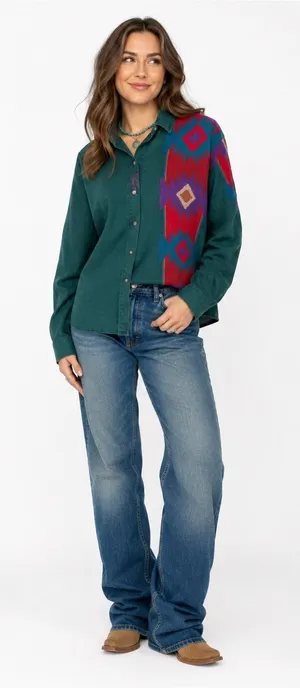 Vintage Roper Teal Southwestern Aztec Button Down Western Shirt Womens Cowgirl thumbnail 1