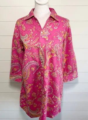 Ralph Lauren Pink Paisley Button Down‎ Shirt Size Medium thumbnail 1