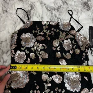 Anthropologie Goldie metallic Floral Sequin Mini Dress black mesh adjustable straps NWT XS thumbnail 7