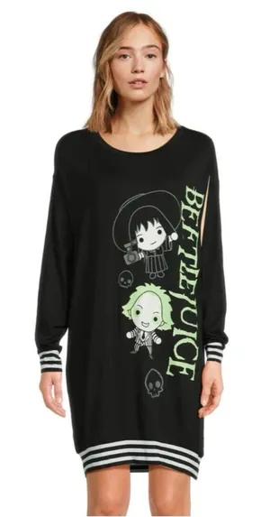 Beetlejuice Medium‎ Nostalgia Lounge Sleep Shirt Whimsical Goth Soft Grunge thumbnail 1