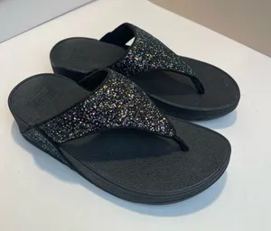 FitFlop Black Glitter MicroWobbleboard Thong Sandals Size US 5 EU 36 Comfort thumbnail 1