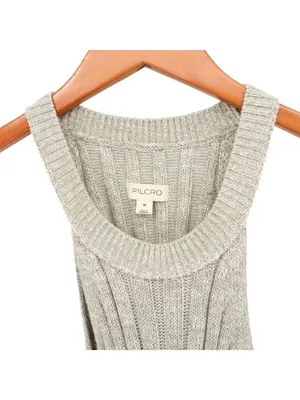 Anthropologie Pilcro Halter Ribbed Sweater Tank Top in Grey M thumbnail 6