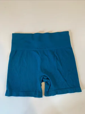 Colsie Women’s Medium Teal Blue Ribbed Athletic Gym Running Workout Bike Shorts thumbnail 4
