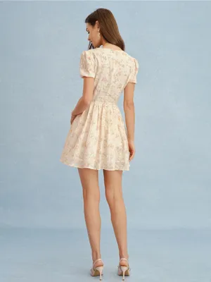 Rihoas Orange V Neck Tie Floral Mini Dress thumbnail 7