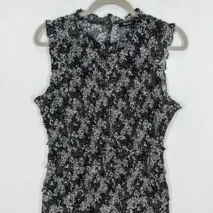 Madewell Women's Black White Floral Sleeveless Ruffle Neck Mini Dress Size 8 NWT thumbnail 6