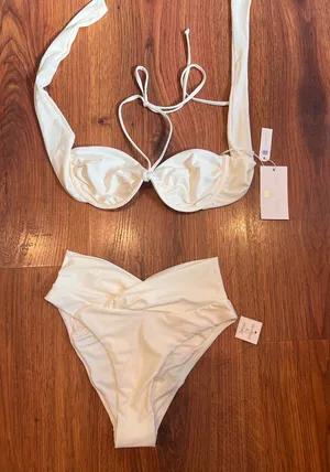 Caroline Constas Ivory Bikini Set NWT High Waist Ruched Bottom Underwire Top thumbnail 1