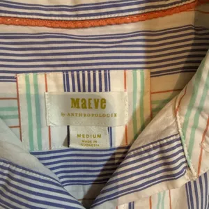 Maeve Anthropologie Womens Medium Striped Sleeveless Ruffle Hem Shirt Dress Blue thumbnail 6