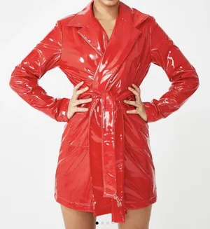 NWT Dolls Kill Flame Viral Vengeance red vinyl Belted trench coat XS Y2K thumbnail 1