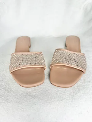 J.Crew Factory Nude Rhinestone Mesh Sparkle Slide Sandals CI954 Sz 10M thumbnail 4