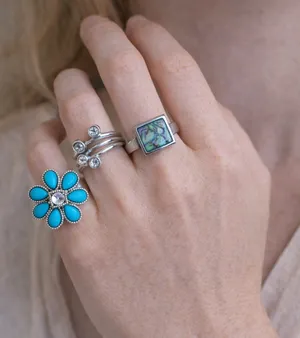 Turquoise and Silver Flower Ring Blue thumbnail 1