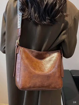 Boho Chic Brown Shoulder Bag with Woven Pattern Strap – Trendy Crossbody thumbnail 2