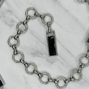 Womens Black Faceted Rhinestone Silver Tone Chain Belt Large (L/XL) ✨ thumbnail 10