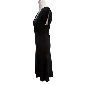 Zara Woman 100% Silk‎ Midi Dress Large Blank V-Neck Rouch Sleeve Slip Classy LBD thumbnail 6