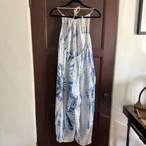 FREE PEOPLE Moody Blues Blue and White Tie Dye Balloon Leg Jumpsuit extra Small thumbnail 6