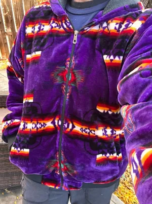 Aztec plush blanket zip up jacket purple SW print Size L/XL thumbnail 1